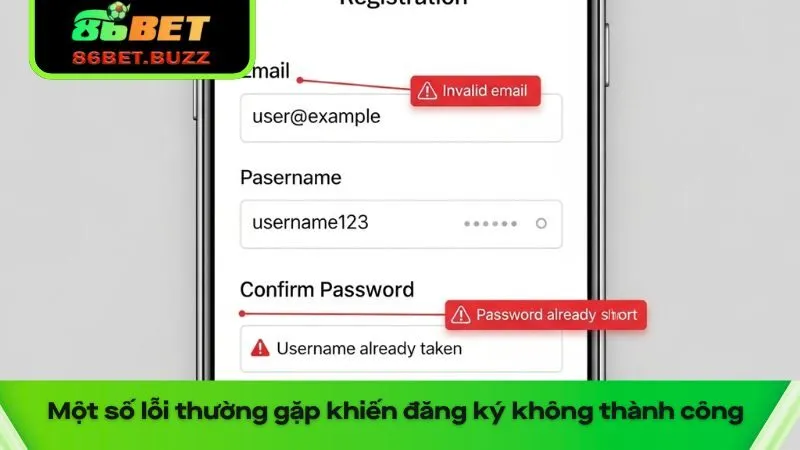 Đăng Ký 86bet An Toàn Và Nhanh Chóng Cho Người Mới 3 Một số lỗi thường gặp khiến đăng ký 86bet không thành công