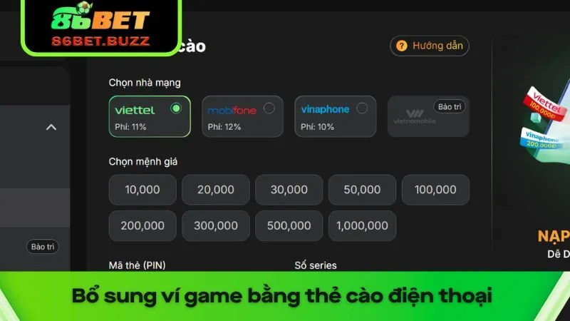 Hướng Dẫn Nạp Tiền 86bet - 3 Lưu Ý Quan Trọng Cần Nắm 1 Bổ sung ví game bằng thẻ cào điện thoại